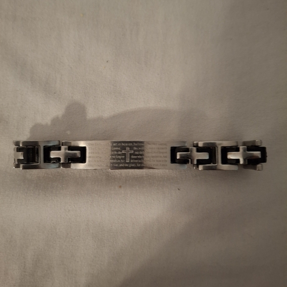 Men's Stainless Steele And Black Cross Link Bracelet - Picture 1 of 6